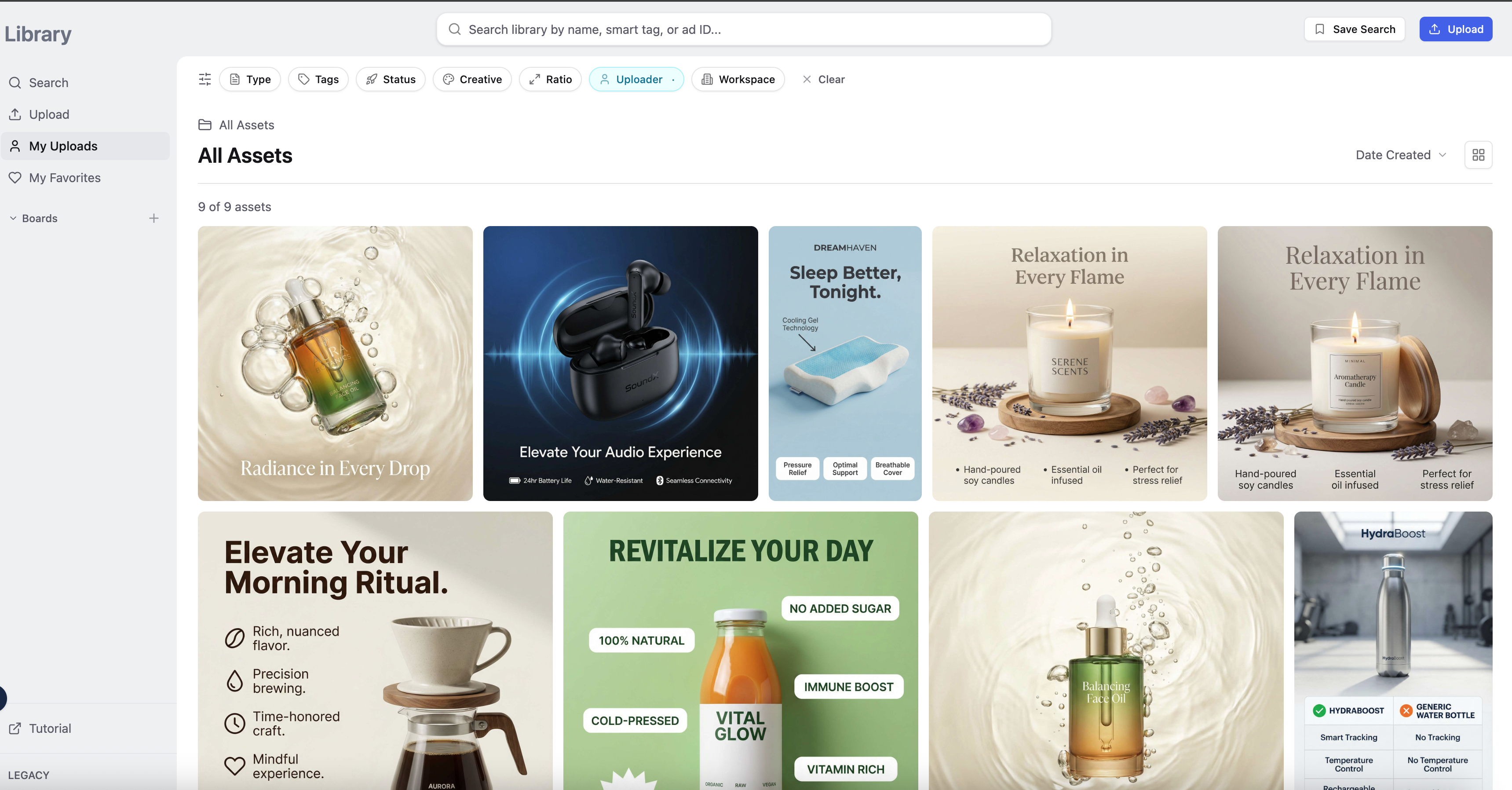 AdManage creative and launch workspace configuring Meta ad variations